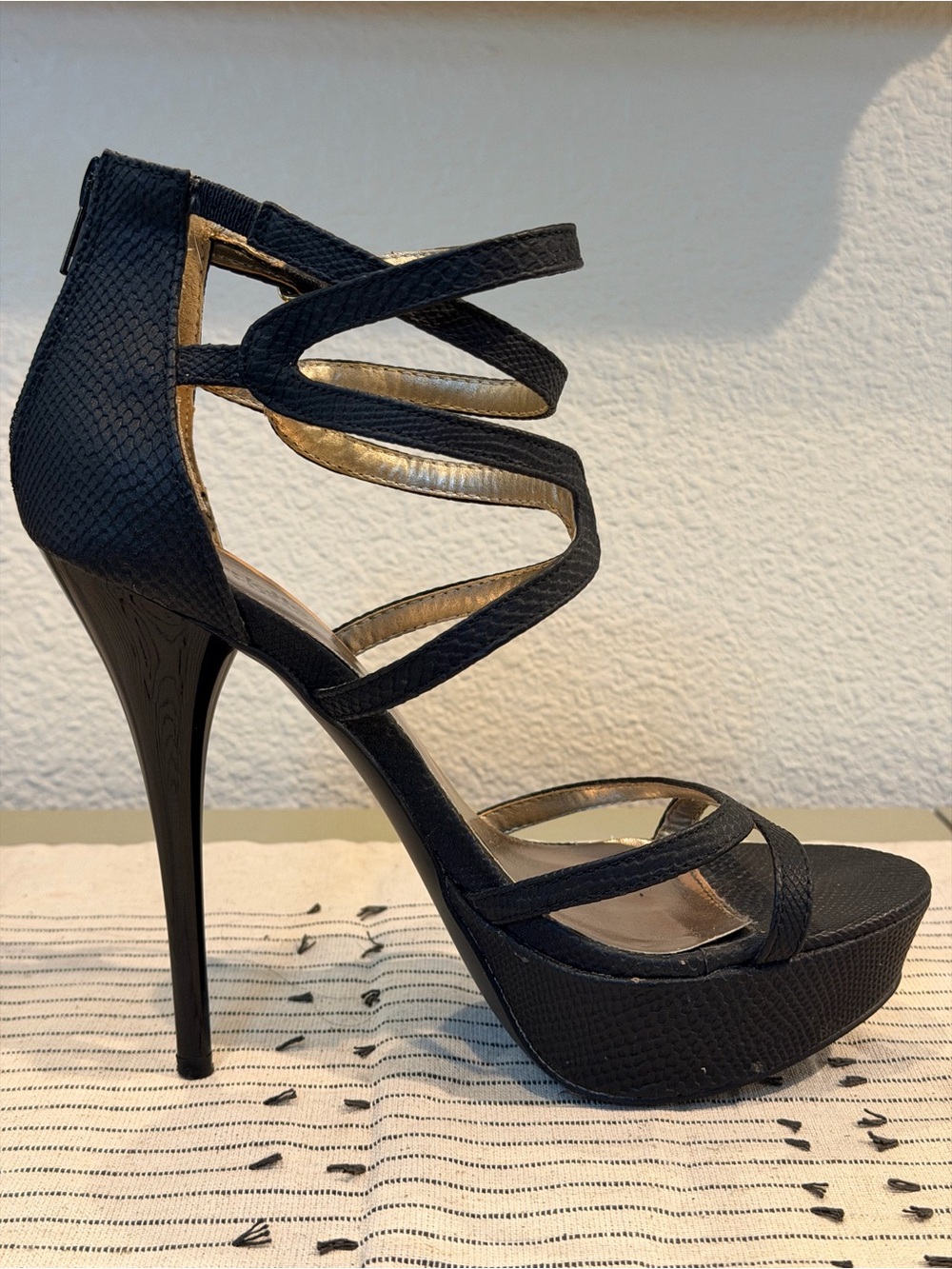 Charlotte Russe Black Strappy Platform Stiletto Sandals - Picture 4 of 10